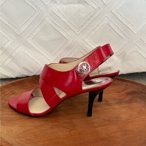 Michael Kors Red Patent Crisscross Slingback Heels with MK Accent